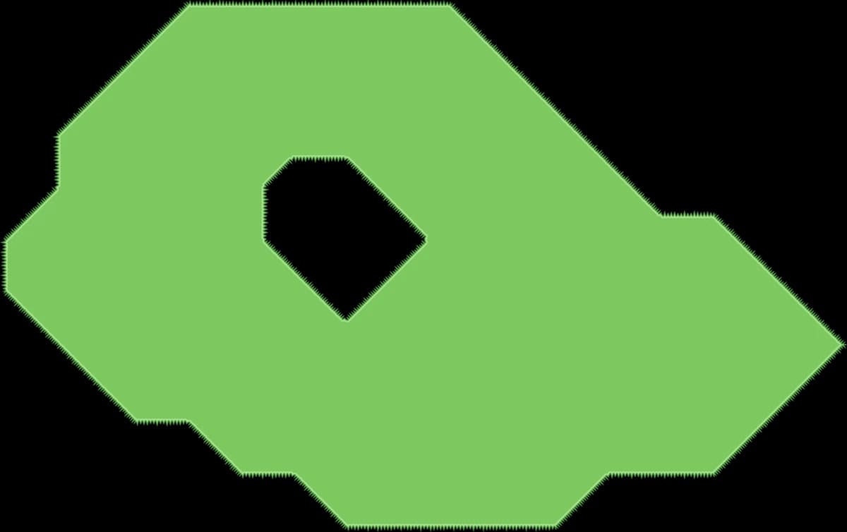 Raw dual-grid geometry render: grass island with computed edges, no textures